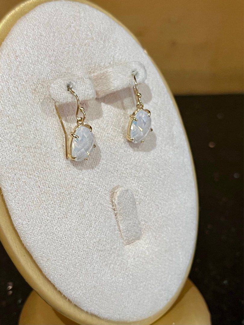 Moonstone Glass Hook Earrings (Category: Earrings) located in Quezon City. Submitted by prettynrandom (Listing ID 1369258204, Image 3). Description: PRODUCT DESCRIPTION: -Moonstone Glass Hook Earrings. -Redesigned by Pretty&Random. -Like New. (Please see photos for amount of usage.) -Listing includes a pink pouch bag. -Faceted Moonstone glass with gold plated brass setting. -Hook material is 14K Gold Filled. (Gold filled is not solid gold but is 