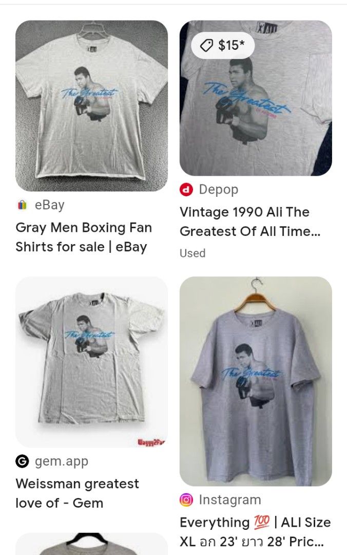 Muhammad Ali G.O.A.T shirt (Category: Formal Shirts) located in Pili. Submitted by purestuffph (Listing ID 1369193156, Image 2). Description: Muhammad Ali shirt size: 2XL on tag (Large to XL actual fitting) width: 21.5 length: 28-29 350 + shipping fee.