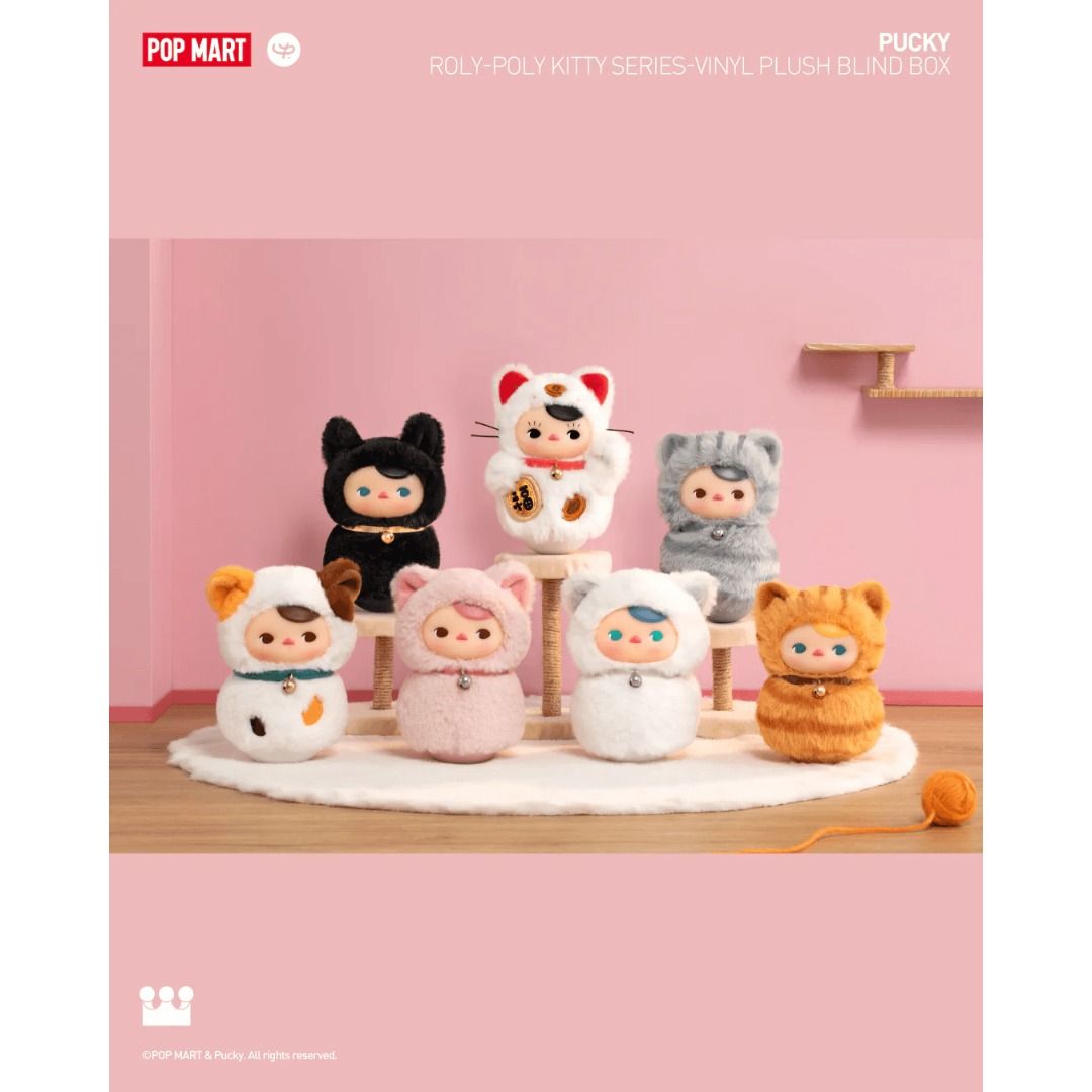 Pop Mart Pucky Roly Poly Kitty Series Vinyl Plush (Category: Designer & Blind Box Toys) located in Valenzuela. Submitted by littlechopletsph (Listing ID 1369201218, Image 2). Description: P1300 EACH / P1250 EACH IF BUYING 3 OR MORE Noble Cat Black Cat Pink Cat Red Tabby American Shorthair Calico - Opened box, sealed foil MOP: Gcash/BPI MOD: GGX/J&T/SDD.