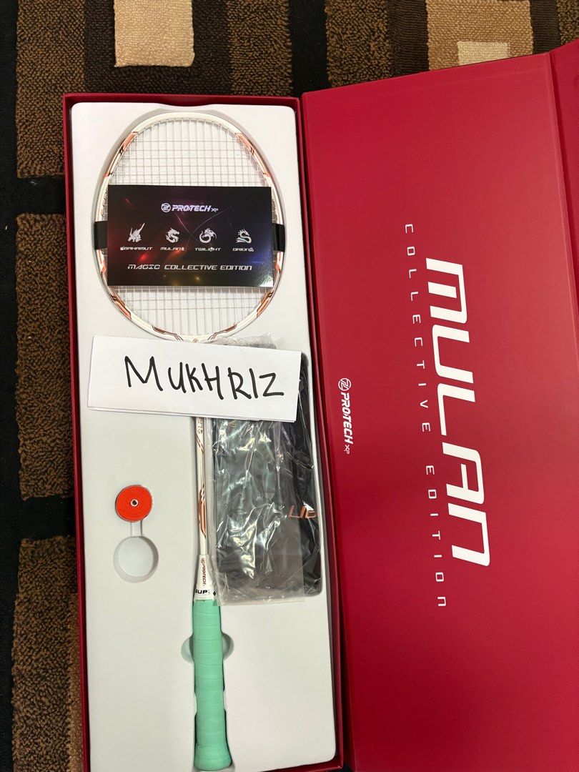 PROTECH MAGIC MULAN (Category: Racket & Ball Sports) located in Kuala Lumpur. Submitted by mukhriz17 (Listing ID 1369246719, Image 2). Description: WTS [ RACKET] : PROTECH MAGIC MULAN [ SIZE ] : 4U/G1 [ CONDITION ] : 9.5/10 ( 1 paitnchip ) [ STRING ] : Ultrasonic 63 (27 LBS) (2nd String) [ PRICE ] : RM150 [ LOCATION ] : Ampang Selangor .