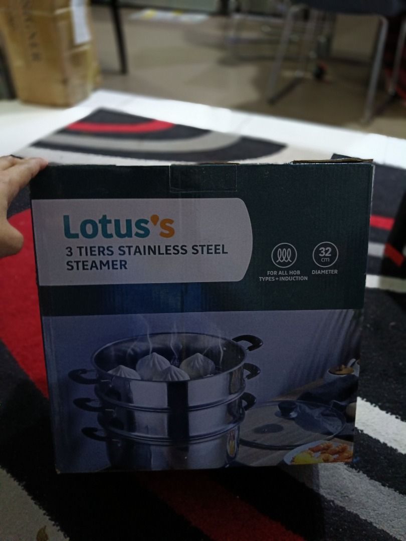Steel steamer (Category: Cookware & Accessories) located in Kuala Lumpur. Submitted by veenurul (Listing ID 1369156994, Image 2). Description: New item for 3 tiers stainless steel steamer 32cm. Suitable for all hob, Glass lid cover. .