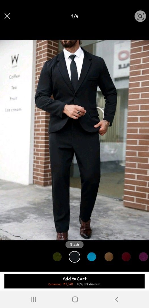 black Suit set Jacket and Pants (Category: Sets & Coordinates) located in Cavite. Submitted by qisorie30 (Listing ID 1369175705, Image 1). Description: Bought Shein coat and pants Brand never worn too big size 2xl please see last photo for size measurement.