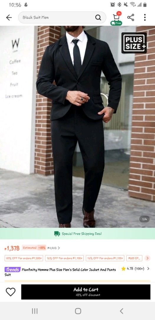 black Suit set Jacket and Pants (Category: Sets & Coordinates) located in Cavite. Submitted by qisorie30 (Listing ID 1369175705, Image 2). Description: Bought Shein coat and pants Brand never worn too big size 2xl please see last photo for size measurement.