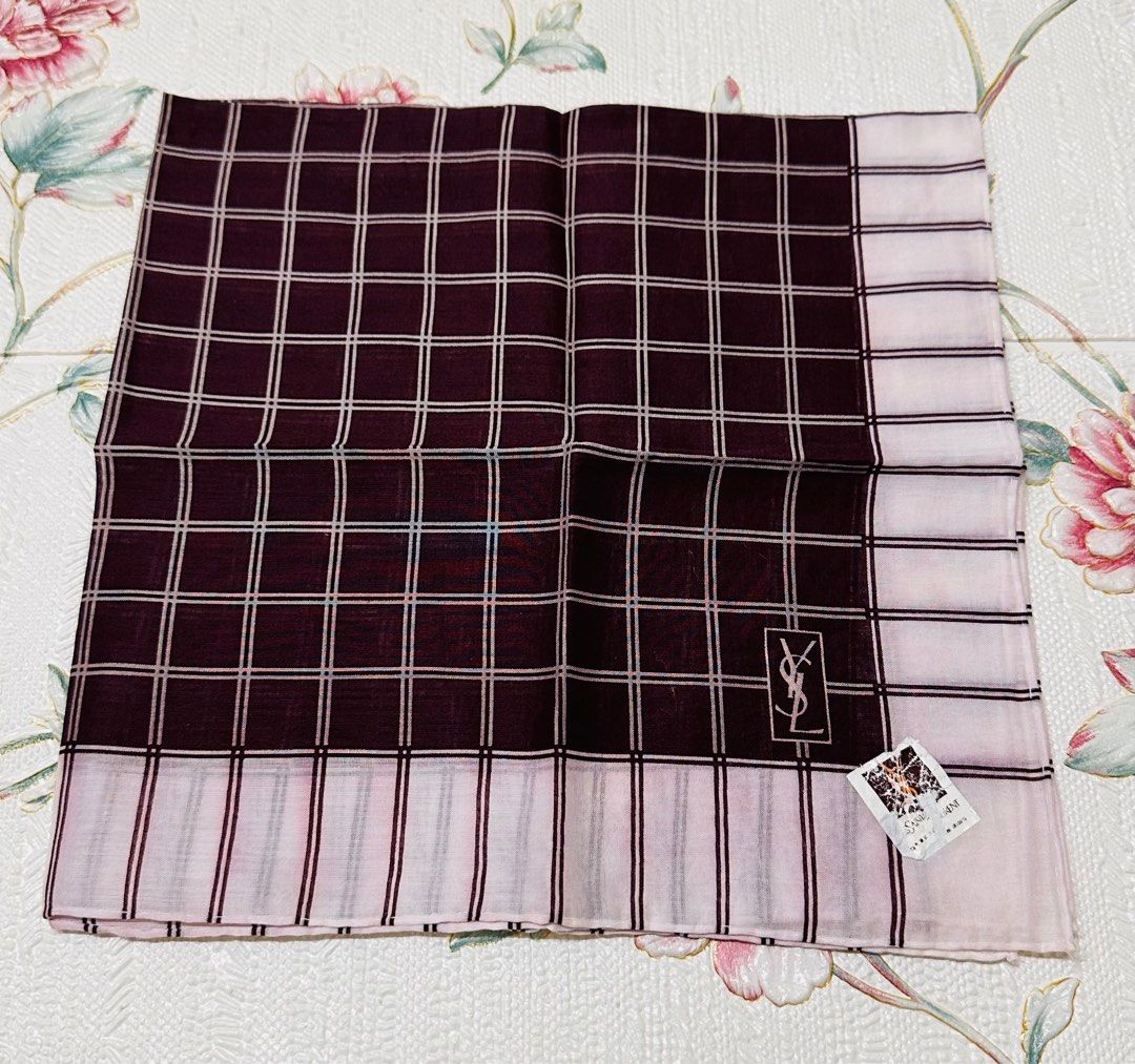 YSL Handkerchief (Category: Luxury Accessories) located in Manila. Submitted by rarefindsgallery (Listing ID 1369176459, Image 1). Description: Yves Saint Laurent YSL Handkerchief Size: 18” x 18” Material: Cotton silk Hand rolled hem Authentic Like new but with slight color transfer Made in Japan 🇯🇵 .