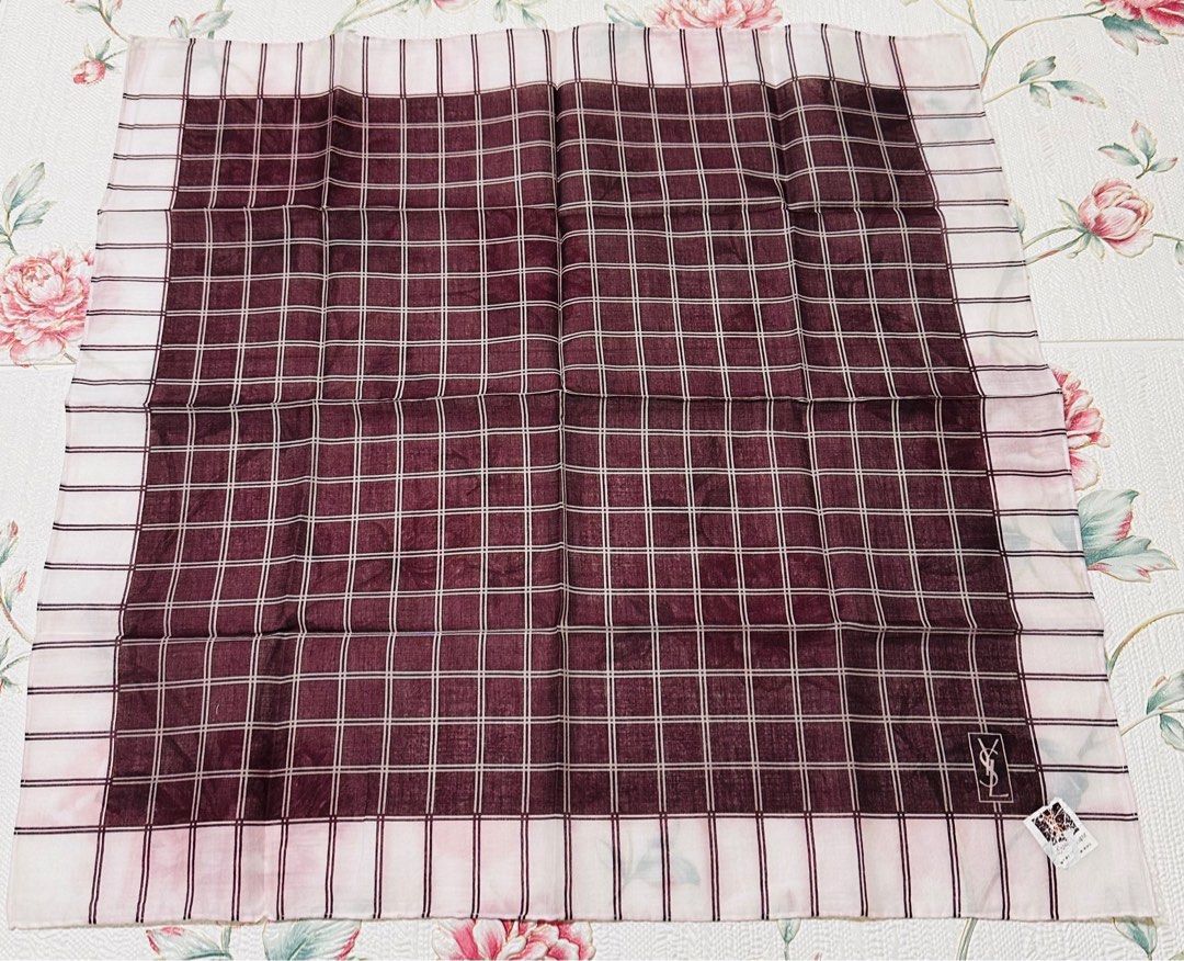 YSL Handkerchief (Category: Luxury Accessories) located in Manila. Submitted by rarefindsgallery (Listing ID 1369176459, Image 2). Description: Yves Saint Laurent YSL Handkerchief Size: 18” x 18” Material: Cotton silk Hand rolled hem Authentic Like new but with slight color transfer Made in Japan 🇯🇵 .