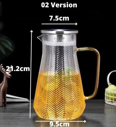 1.5L Glass Jug with Stainless Steel Lid High Borosilicate Glass Pitcher