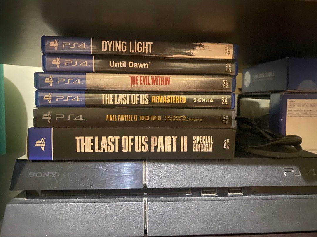 BUNDLE‼️ Original Playstation 4 game console, comes with controllers, games and a USB Data cable (Category: PlayStation) located in Quezon City. Submitted by kylina (Listing ID 1369354865, Image 3). Description: MOP: Gcash or bank transfer Rfs: Decluttering - You may dm me for more pictures of the product - The PS4 is used but has no damage and is still working - Some of the games are used but not damaged, and some are sealed and have not been us