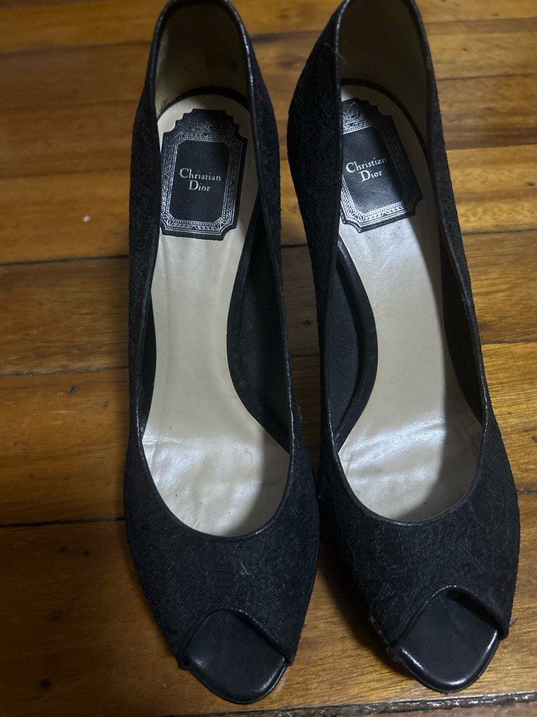 Christian Dior lace heels black (Category: Sneakers & Footwear) located in Quezon City. Submitted by dashandchloe (Listing ID 1369436845, Image 1). Description: Christian Dior Black Lace heels Made in italy Size 39 1/2.