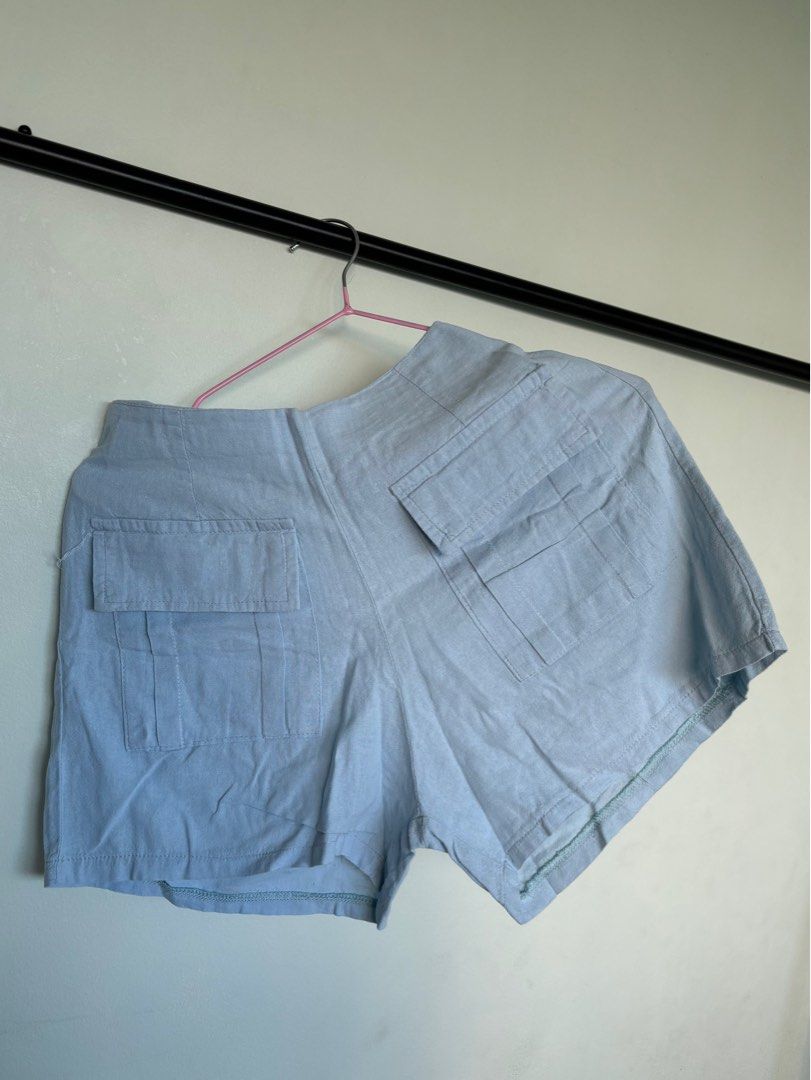 Light Blue Linen Coordinates (Category: Sets or Coordinates) located in Manila. Submitted by declutteringboop (Listing ID 1369431449, Image 3). Description: - light blue linen - soft fabric - top and shorts - garterized shorts .