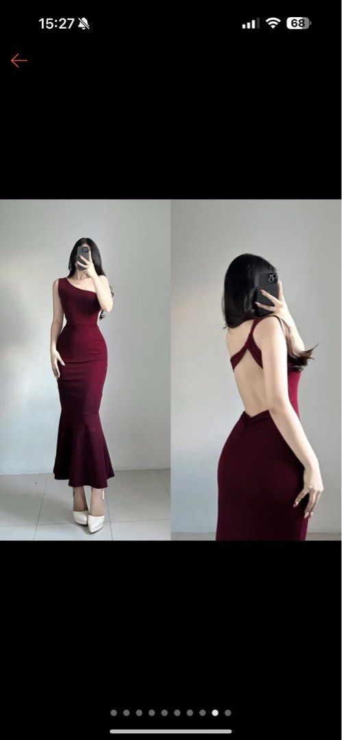 Maroon One Shoulder Mermaid Dress (Category: Dresses) located in Davao. Submitted by maaaaaaay (Listing ID 1369435227, Image 1). Description: Only used once for a photoshoot Body hugging and flattering. Can send when worn photos if needed Fits XS-S frames.
