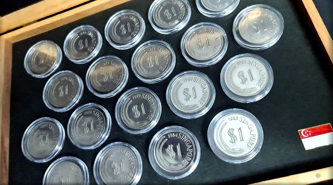 NEW COLLECTION SET OF $1-DOLLAR 1967-1985 SINGAPORE STYLISED LION COIN ...