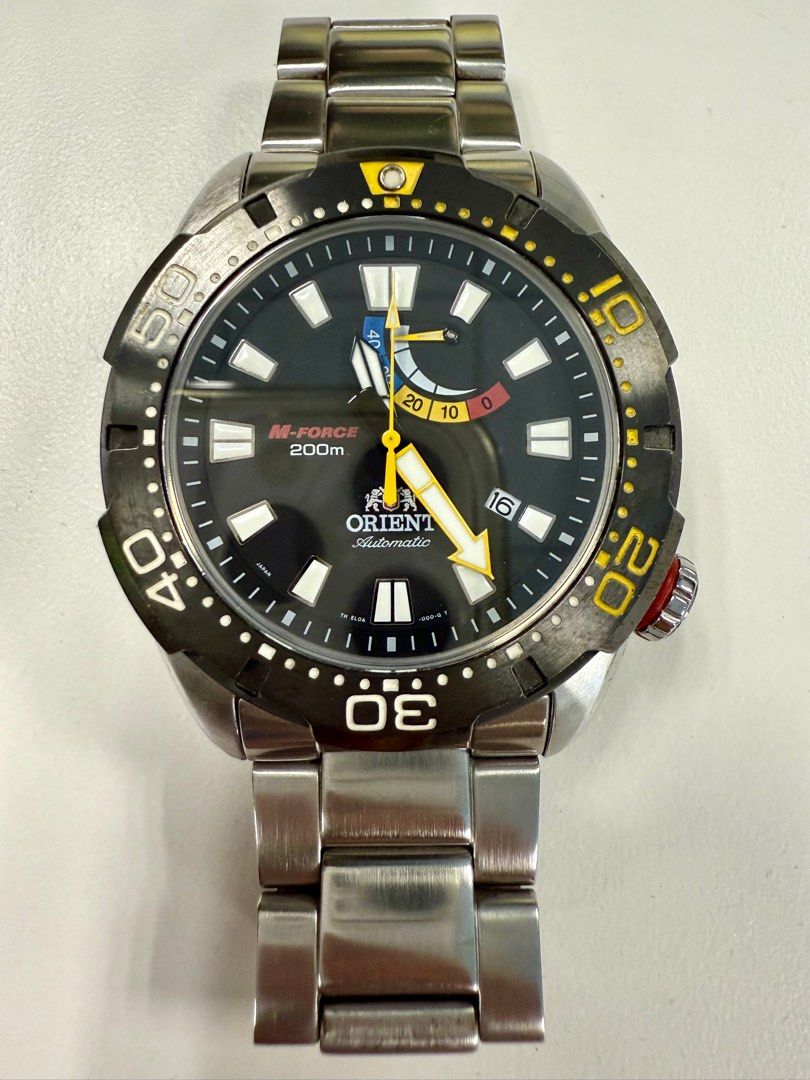FIXED PRICE - ORIENT M-Force Bravo Automatic Dive Watch with Power Reserve 200M (Category: Men's Watches) located in Taguig. Submitted by speedforce101 (Listing ID 1369361039, Image 1). Description: FIXED PRICE! FIXED PRICE MEANS BEST AND LAST PRICE. Model EL0A001B Made in Japan Purchased May 2016 200M water resistance With 40 hour power reserve indicator Discontinued model New , old stock on EBay or Chrono24 costs ₱40K Full-specs here: https://l