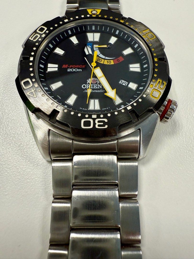 FIXED PRICE - ORIENT M-Force Bravo Automatic Dive Watch with Power Reserve 200M (Category: Men's Watches) located in Taguig. Submitted by speedforce101 (Listing ID 1369361039, Image 3). Description: FIXED PRICE! FIXED PRICE MEANS BEST AND LAST PRICE. Model EL0A001B Made in Japan Purchased May 2016 200M water resistance With 40 hour power reserve indicator Discontinued model New , old stock on EBay or Chrono24 costs ₱40K Full-specs here: https://l