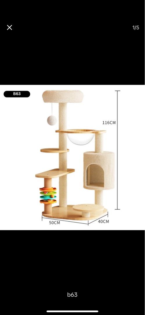 Pre loved cat supplies (Category: Homes & Other Pet Accessories) located in Singapore. Submitted by maiiyo (Listing ID 1369354223, Image 1). Description: The 116cm cat condo is still in the box, unopened. Will need buyers to fix it themselves. The others are all fixed, used only for a day. Prices: 116cm cat condo - $60 Dome cat cando - $40 Small narrow scratch posts - $25 each Cat resting scratch bed - $15 each Prices are negotiable, dm to discus