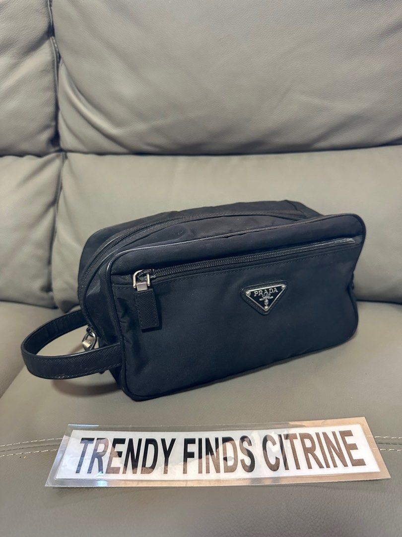 Preloved Prada Toiletry Bag (Category: Luxury Bags & Wallets) located in Manila. Submitted by trendyfindscitrine (Listing ID 1369321738, Image 1). Description: Preloved Actual Photos ✅minimal signs of usage ✅made in Italy ✅lampo zipper ✅with serial ✅bought in Don quijote Japan ✅no more inclusion You can check it personally Meet up SM Fv/Ayala mall Terraces .