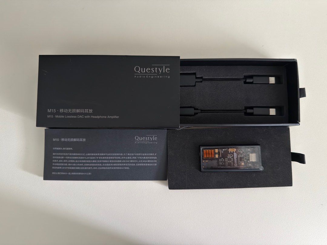 Questyle M15 Portable USB C to 3.5mm/4.4mm DAC and Headphone Amplifier (Category: Portable Audio Accessories) located in Singapore. Submitted by elnino9_ (Listing ID 1369325911, Image 2). Description: Questyle M15 Portable USB C to 3.5mm/4.4mm DAC and Headphone Amplifier Bought from Sam Audio. Rarely used, with box and all accessories. .