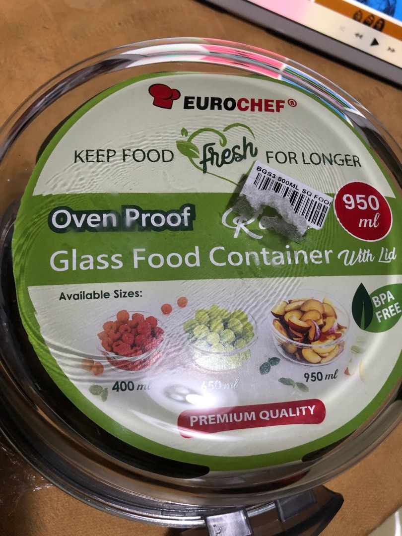 Round Glass container 400ml (Category: Food Organization & Storage) located in Caloocan City. Submitted by mannycoydegz8 (Listing ID 1369366706, Image 2). Description: Food container Glass 400ml capacity Round shape Decluttering Height 2in .