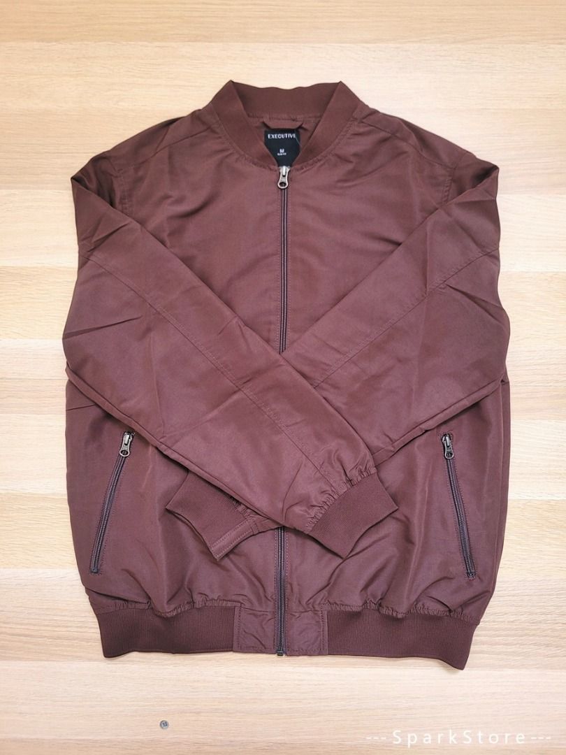 The Executive Jaket Bomber Jacket Slim Fit Zipper Coklat