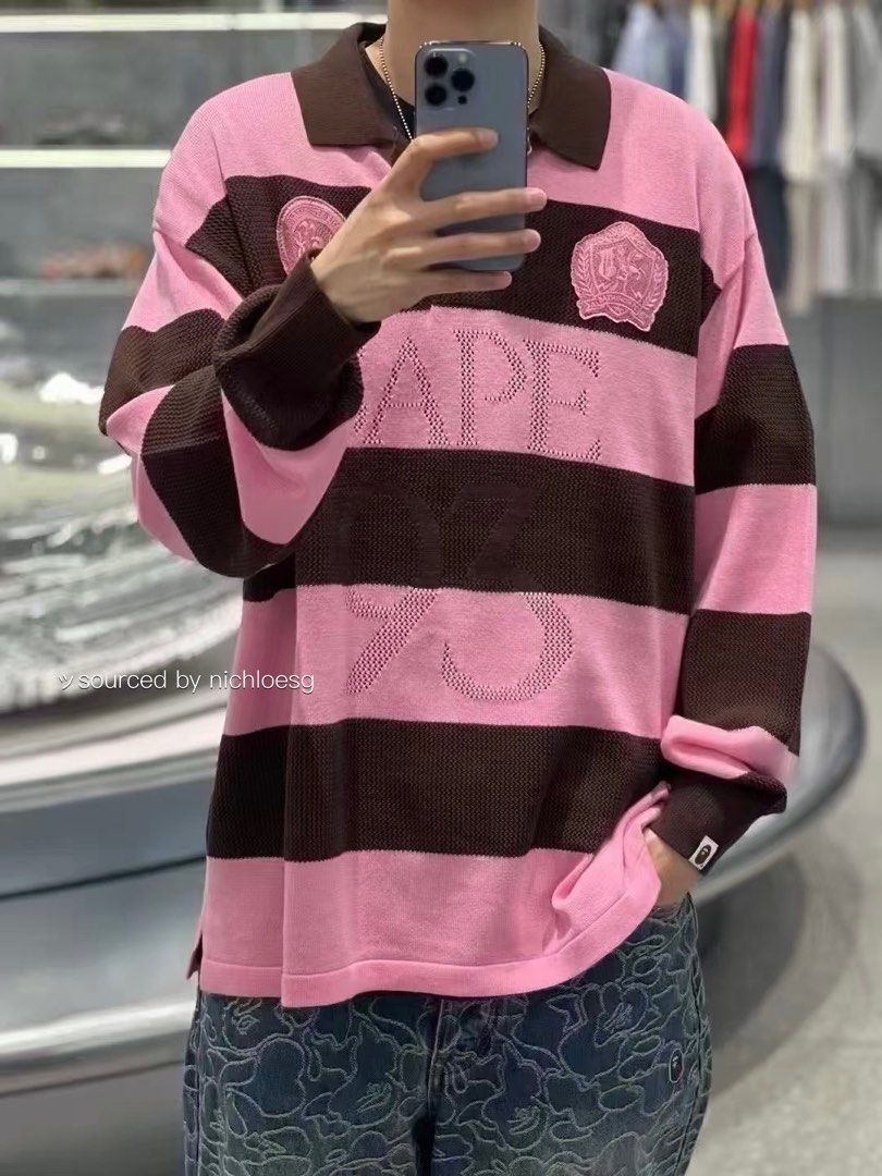 BAPE JACQUARD MULTILOGO STRIPE RELAXED FIT LS TEE, Men's