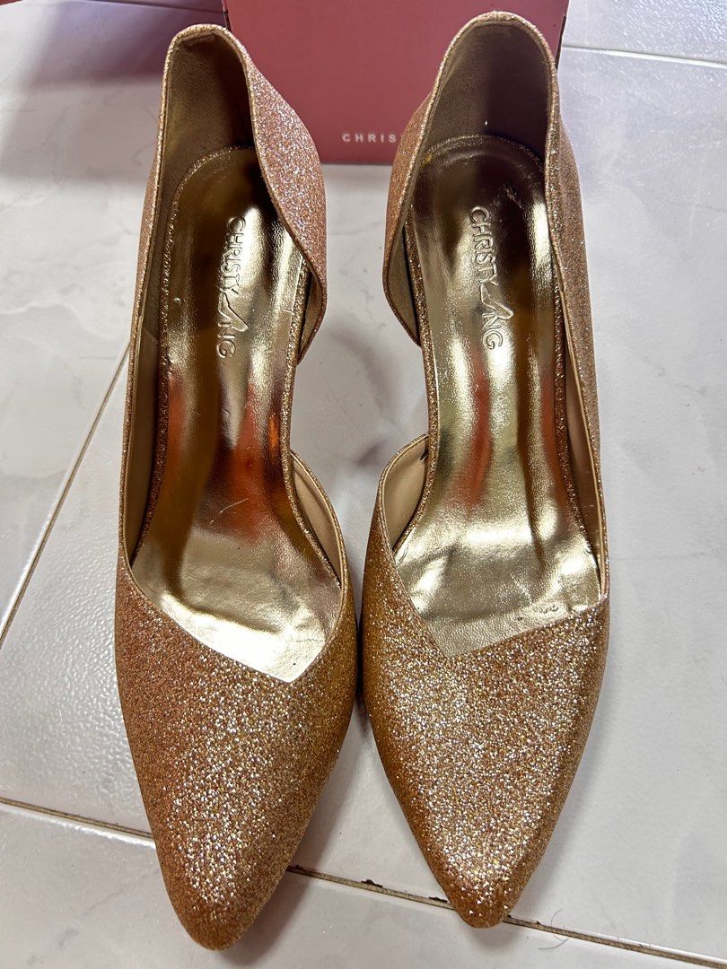 Cynthia Gold Glitter Heels Sparkly Stiletto Shoes for Prom