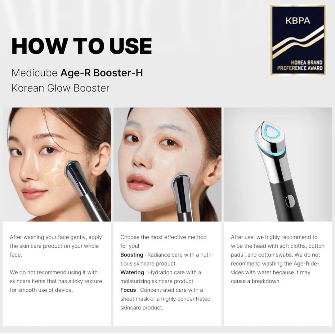 Medicube AGE-R Booster-H (Category: Face Care) located in Pasig City. Submitted by mitchie24 (Listing ID 1369565111, Image 3). Description: Boosts skincare benefits and accelerates absorption. Used for almost a month only. RFS: Decluterring skincare devices.