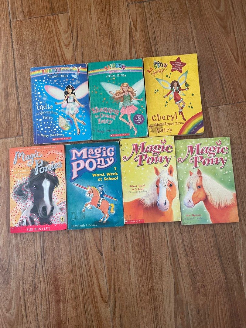 miscellaneous children’s books (Rainbow Magic, Magic Pony) (Category: Children's Books) located in Las Pinas. Submitted by zofggtol (Listing ID 1369619231, Image 1). Description: ALL for 500 80 each Rainbow Magic (ALL for 220) - India the Moonstone Fairy - Shannon the Ocean Fairy - Cheryl the Christmas Tree Fairy Magic Pony (ALL + Magic Ponies for 300) - Worst Week at School - Worst Week at School - Pet Rescue Magic Ponies: a Twinkle of Hooves.