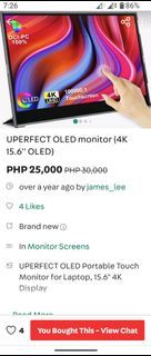 OLED 4K TOUCHSCREEN 
15.6 Portable Monitor 
built in Battery