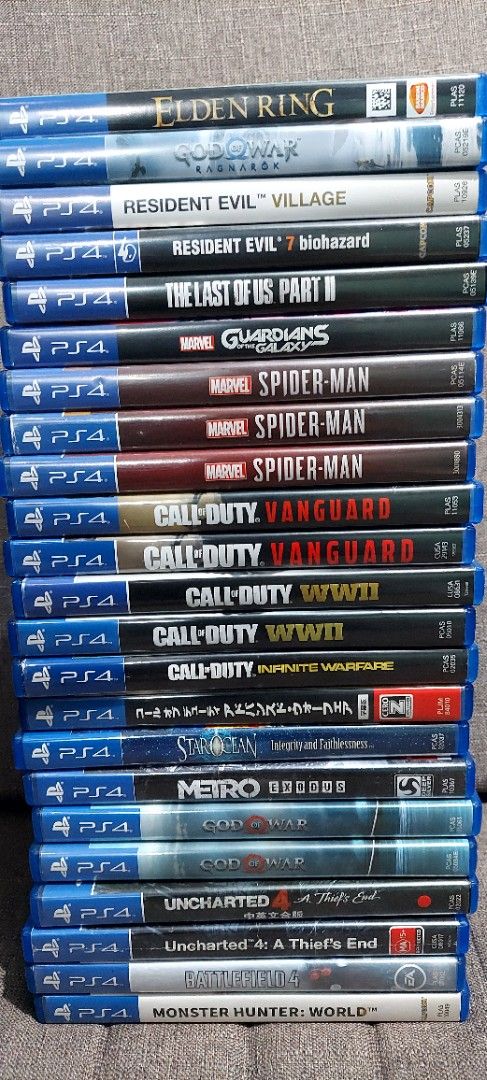 PS4 GAMES (Category: PlayStation) located in Santa Rosa. Submitted by agentred1142 (Listing ID 1369642658, Image 1). Description: PS4 GAMES FOR SALE / TRADE Location: STA ROSA LAGUNA GOW Ragnarok - 1700 Elden Ring - 1700 The Last Of Us 2 - 1300 Resident Evil 8 Village - 1000 Resident Evil 7 - 700 Spiderman GOTY - 800 UFC 4 - 900 UFC 3 - 700 Naruto Storm 4: Road to Boruto - 700 Tekken 7 - 700 Street Fighter 5 - 700 Mortal Kombat XL - 600 JSTARS Vi