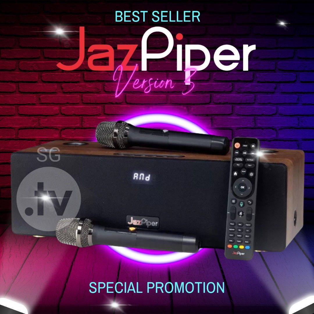 [SAME DAY DELIVERY] JAZPIPER PLUS VERSION 3, PRO HOME KARAOKE SOUNDBAR WITH DUAL MICROPHONE | KTV | KARAOKE SET | KARAOKE SYSTEM | LOCAL SELLER | SG | READY STOCK | (Category: Soundbars, Speakers & Amplifiers) located in Singapore. Submitted by SG.TV (Listing ID 1295325720, Image 1). Description: THE JAZPIPER KARAOKE SOUNDBAR 🔥 SPECIAL PRICE ??? 🔥 JAZPIPER+ V3 PRICE: $389 JAZPIPER MAX PRICE: $479 JAZPIPER PRO PRICE: $539 CHAT WITH US FOR MORE O