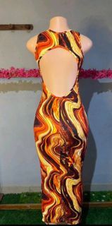 shein preloved backless sleeveless long maxi midi fitted bodycon dress kim kardashian style orange red casual beach formal beachwear