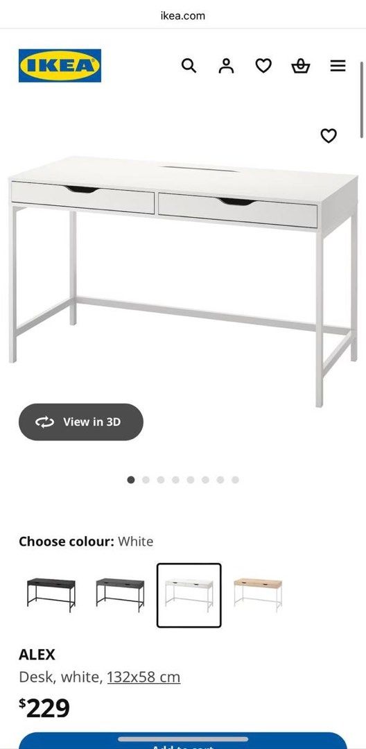 Study table (Category: Tables & Sets) located in Singapore. Submitted by eyeshade123 (Listing ID 1369524145, Image 3). Description: In good condition, drawers working well. Only abit yellowish. .