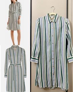 TORY BURCH DRESS | BLUE STRIPED POLO DRESS | GREEN STRIPES COLLAR DRESS |WHITE BEACH MIDI DRESS | SUMMER DRESS | WEDDING GUEST DRESS | EVENTS PARTY LONGSLEEVES DRESS | ELEGANT PEARL DETAIL DRESS | CLASSY BUTTON DRESS