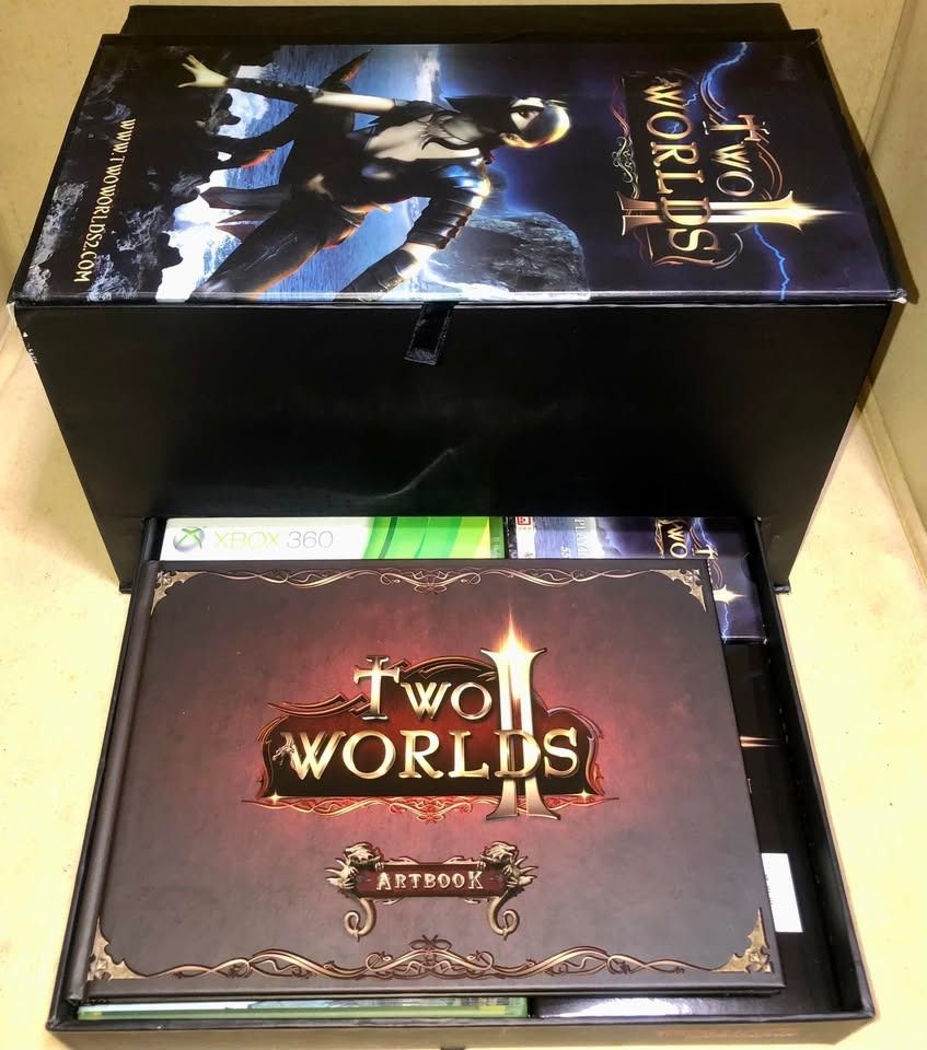Two Worlds II Royal Edition XBOX 360* (Category: PlayStation) located in Los Banos. Submitted by princessbotique (Listing ID 1369652862, Image 3). Description: Two Worlds II Royal Edition XBOX 360* The Royal Edition of Two Worlds II comes in a unique fold-open box with a tray includes the following: Hardcover Artbook (72 pages) Map of Antaloor Textile Mousepad Playing Cards “CASSARA” figurine Bonus DVD Disc In Game Item Armor Set In Game Item “El
