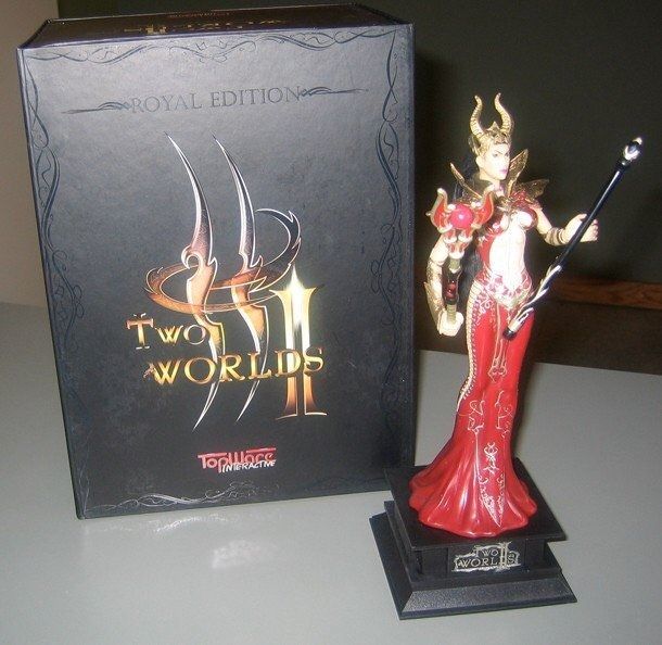 Two Worlds II Royal Edition XBOX 360* (Category: PlayStation) located in Los Banos. Submitted by princessbotique (Listing ID 1369652862, Image 1). Description: Two Worlds II Royal Edition XBOX 360* The Royal Edition of Two Worlds II comes in a unique fold-open box with a tray includes the following: Hardcover Artbook (72 pages) Map of Antaloor Textile Mousepad Playing Cards “CASSARA” figurine Bonus DVD Disc In Game Item Armor Set In Game Item “El