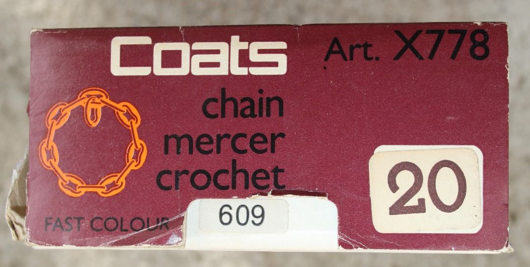 Vintage Crochet Cotton Coats Chain Mercer, Colour 609. In original box (Category: Craft Supplies & Tools) located in Burnie. Submitted by tasmanianbeauties (Listing ID 1369676499, Image 2). Description: Vintage Crochet Cotton Coats Chain Mercer, Colour 609. In original box Coats Chain Mercer Crochet Made in Brazil 10 balls, each 20g net. Shade 609, various dye lots. The box measures 24.7cm (9.6") x 11.6cm (4.5") x 5.5cm (2.2"). Every ball is stil