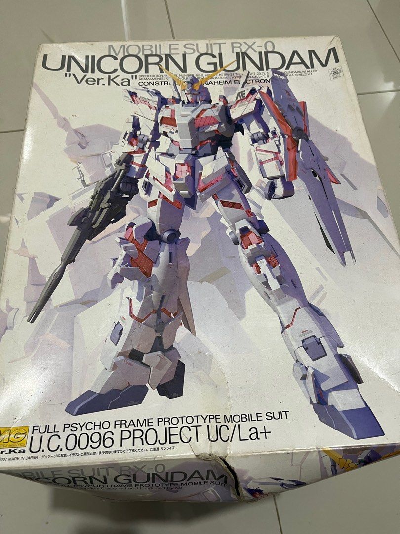 1/100 MG Unicorn ver.ka (Category: Gundam & Model Kits) located in Manila. Submitted by nextwavetech0428 (Listing ID 1369769099, Image 1). Description: 1/100 MG Unicorn Gundam -box & manual -snap built then put back in the box -🚨issue: -some stickers were applied. -some tear in the box check pic 📍Antipolo City.