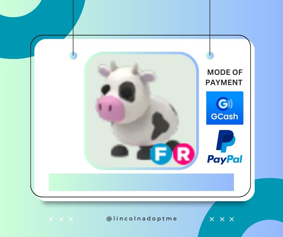 ADOPT ME | FR FLY RIDE COW | ROBLOX (Category: In-Game Products) located in Manila. Submitted by lincolnadoptme (Listing ID 1369702049, Image 1). Description: STRICTLY PAYMENT FIRST. WILLING TO MEET IN GAME. NO RESERVATION. OPEN FOR PRE-ORDERS MODE OF PAYMENT: GCASH/BANK TRANSFER/PAYPAL .