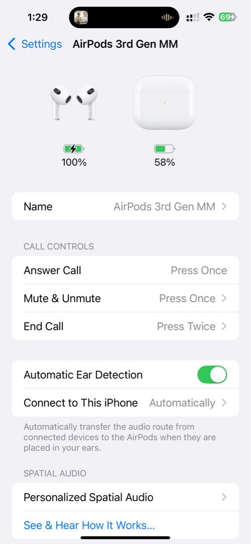 Airpods 3rd Gen 💯 original (Category: Earphones) located in Paranaque City. Submitted by hannah.agupit (Listing ID 1356922530, Image 3). Description: Unit and cable for charging only Issue: mismatch earbuds pero same use naman all features working maarte lang si apple haha nagkapalit kse kmi ng cousin ko earbuds pero paired naman cia so working just the same.. Ready to use Working in excellent condition PM for sure buyers only.