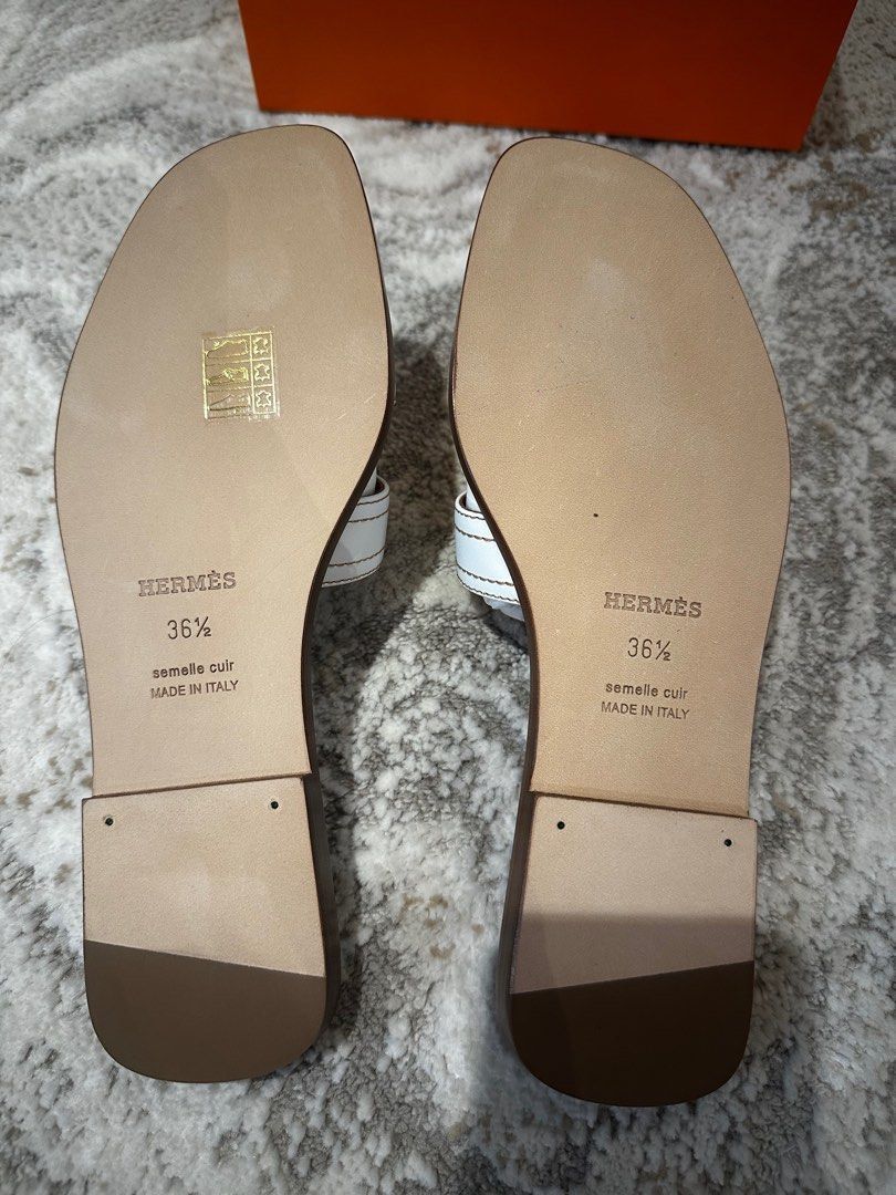 Authentic Hermes Oran Sandals White (Category: Sneakers & Footwear) located in Quezon City. Submitted by breakmyfashion (Listing ID 1369853208, Image 3). Description: Comes in full set with receipt, box, paperbag and dust bag. .