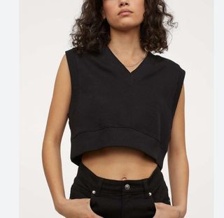 BOXY FIT CROP  KNIT COTTON BLEND VEST TOP