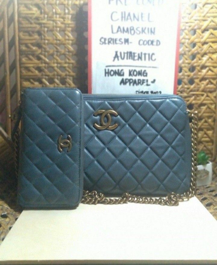 CHANEL SLING BAG AND WALLET (Category: Luxury Bags & Wallets) located in General Tinio. Submitted by hongkongapparel (Listing ID 1369782040, Image 2). Description: Authentic CHANEL BAG AND LONGWALLET LAMBSKIN ASH BLUE CODED LAMPO ZIPPER BAG SIZE: JUMBO WITH GOLD HARDWARE - CODED PO LONGWALLET: CLASSIC ONE CODE FOR TWO ITEMS. BOUGTH IT IN HONGKONG💙 RFS: NEED FUNDS / FOR MY TEACHING 🙂 ALL DETAILS ALREADY POSTED🤗 FREE SHIPPING TO ANYPOINT OF THE 