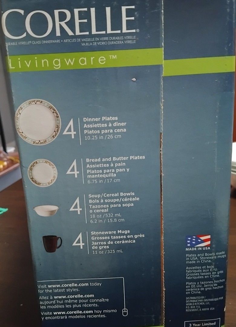 Corelle plates and mugs (Category: Dinnerware & Cutlery) located in Manila. Submitted by sel1nan3k0 (Listing ID 1369765330, Image 3). Description: Corelle TreeBird design ( made in the usa), durable and original. 4 dinner plates 4 soup bowls 4 bread n butter plates 4 mugs not used, excellent condition ** also available: corelleCityblockdesign 4 dinner plates+4bread n butter plates +4 mugs (no soup bowls) if getting both cityblock +treebird = 28 p