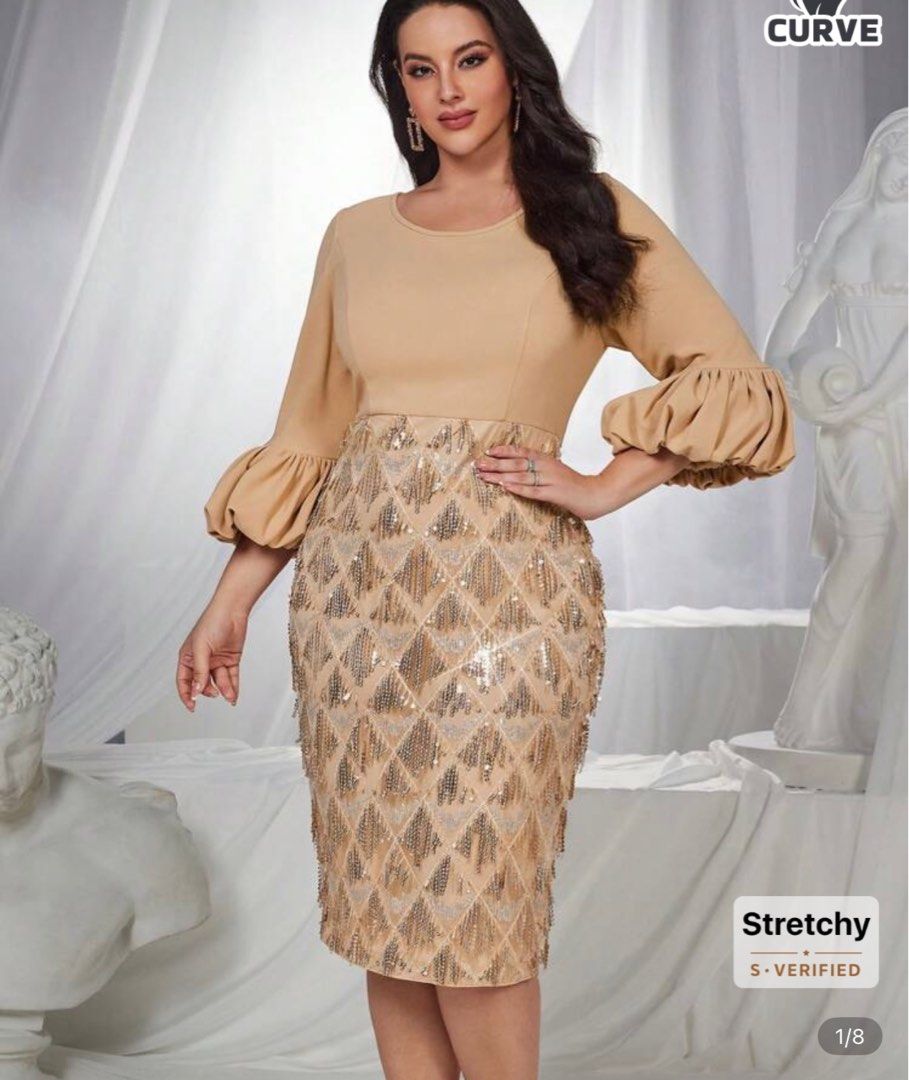 Gliterry formal Dress (Category: Evening dresses & gowns) located in Quezon City. Submitted by mslen08 (Listing ID 1352378271, Image 2). Description: Selling my Gold formal dress fits XL (petite) curvey. Originally priced at P1,100. Selling this now for only P850. .