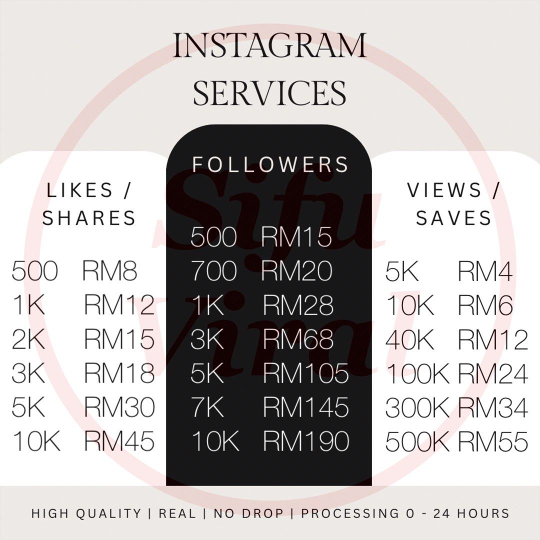 Instagram Facebook Youtube Tiktok Followers Subscribers Likes Shares Views Saves Follower (High Quality, Permanent, Non Drop, Instant) 100% Stable (Category: Announcements) located in Puchong. Submitted by sifu.viral (Listing ID 1369714120, Image 1). Description: Nak naikkan Followers & Subscribers untuk TikTok, Instagram, YouTube dan pelbagai lagi social media untuk bisnes atau jadi content creator? Kami boleh bantu anda grow dengan pantas & sel