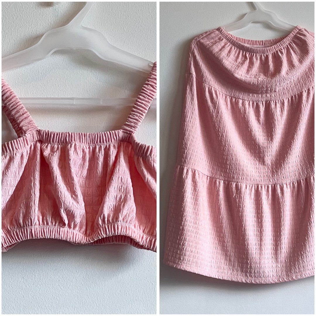 Gul Blush Pink Satin Crop Top and Skirt with Organza Cape