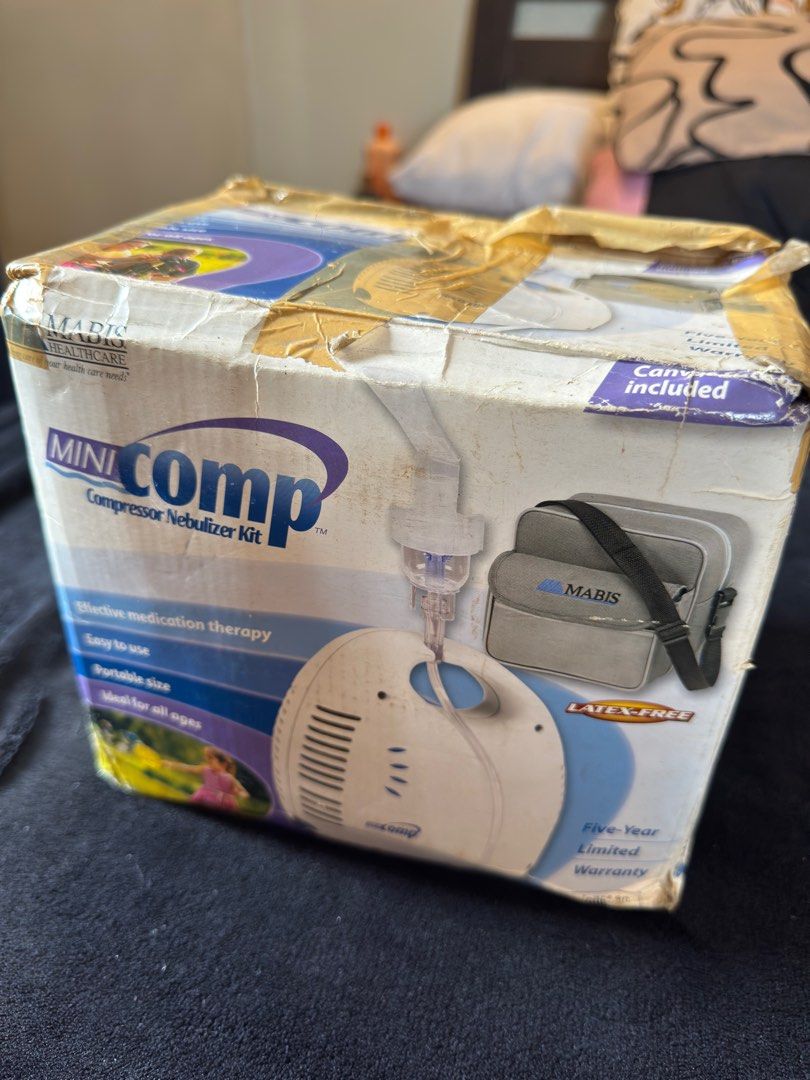MABIS MiniComp Compressor Nebulizer - Complete Kit (Category: Medical Supplies & Tools) located in Bulacan. Submitted by Deadly_Crossover (Listing ID 1369716962, Image 1). Description: Bought in Singapore. RFS: Declutter. Duplicate buy. Never used. Mejo nasira lang konti box due to storage. Complete specs and manual: https://www.medviewsystems.com/mabis-minicomp-compressor-nebulizer-kit/ Made in USA. SRP: US$63.00 ~ 73.00++ Asking: P600 only (Fix