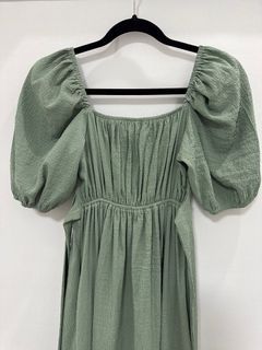 Puff Sleeve Maxi Dress - Sage Green