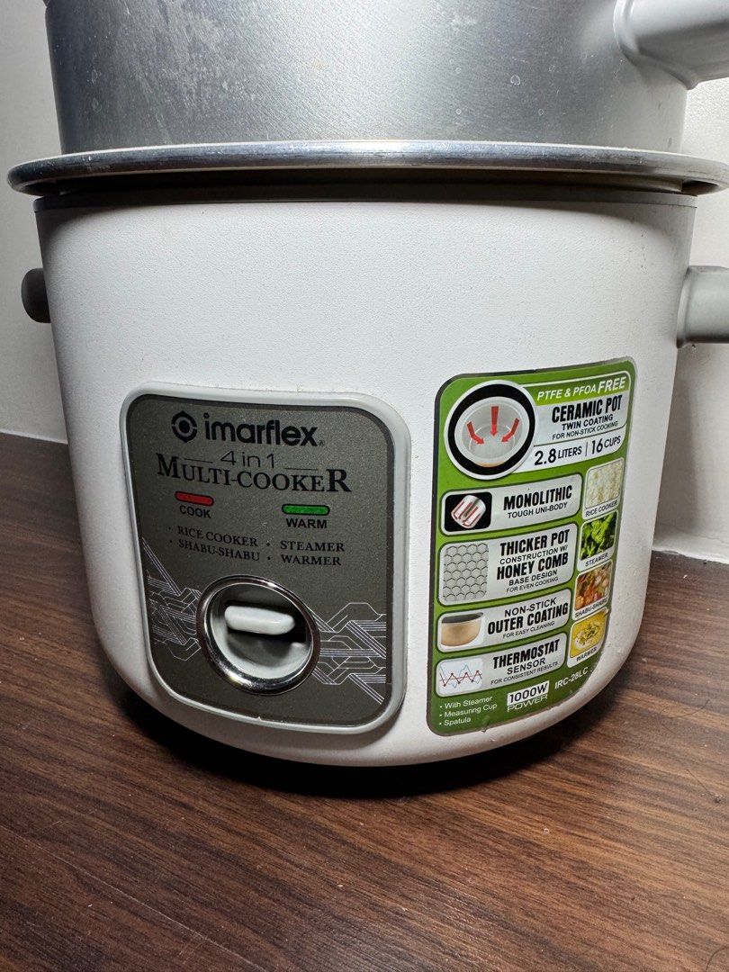 Rice Cooker - Imarflex 2.6 LIters (Category: Cookers) located in Quezon City. Submitted by preciousk (Listing ID 1369725420, Image 2). Description: Imarflex 4 in 1 Ceramic Multicooker 2.8 Liters - 16 Cups Capacity used but not abused still in great and working condition .