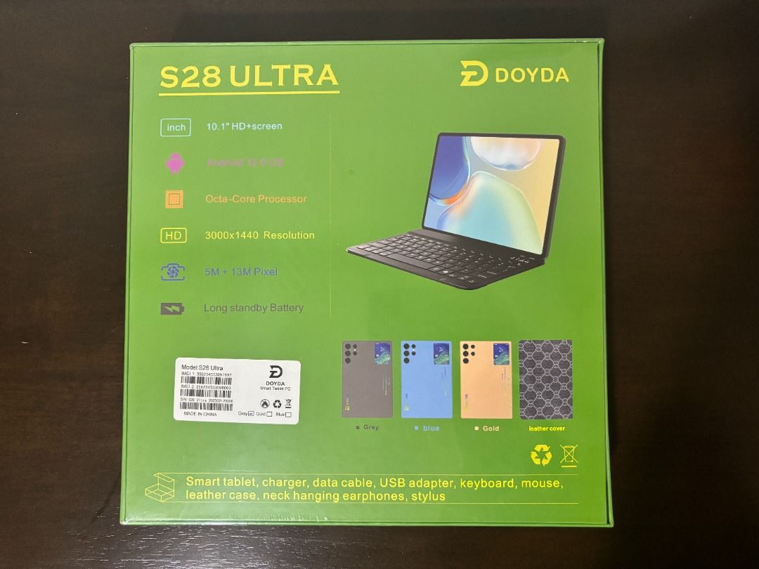 S28 ULTRA ANDROID TABLET (Category: Android) located in Manila. Submitted by gingercat1111 (Listing ID 1369768903, Image 2). Description: BRAND NEW 10.1"HD Tablet - COMPLETE ACCESSORIES Charger Leather cover Mouse Screen guard Stylus Bluetooth earphones FEATURES: Android 13.0 OS Oct-Core Processor 5M + 13M Pixel Long Standby Battery 8GB RAM + 256GB Memory Wifi + Dual Sim.