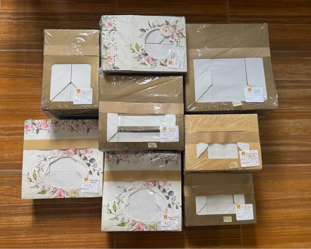 SALE! RM Box Pre-Formed Pastry Box (Category: Food Organization & Storage) located in Marikina City. Submitted by cristina8g (Listing ID 1369701531, Image 1). Description: For sale below RM BOX SRP RFS: Excess stocks Price Starts at ₱120 (please see sizes and the corresponding price). All are packed in 20s. 8 1/2 x 3 1/2 x 2 1/2: ₱120 (RM price ₱220) 6 x 9 x 2: ₱180 (RM price ₱280) 6 x 6 x 3: ₱190 (RM price ₱290) 6 x 9 x 3: ₱230 (RM price ₱330) 7